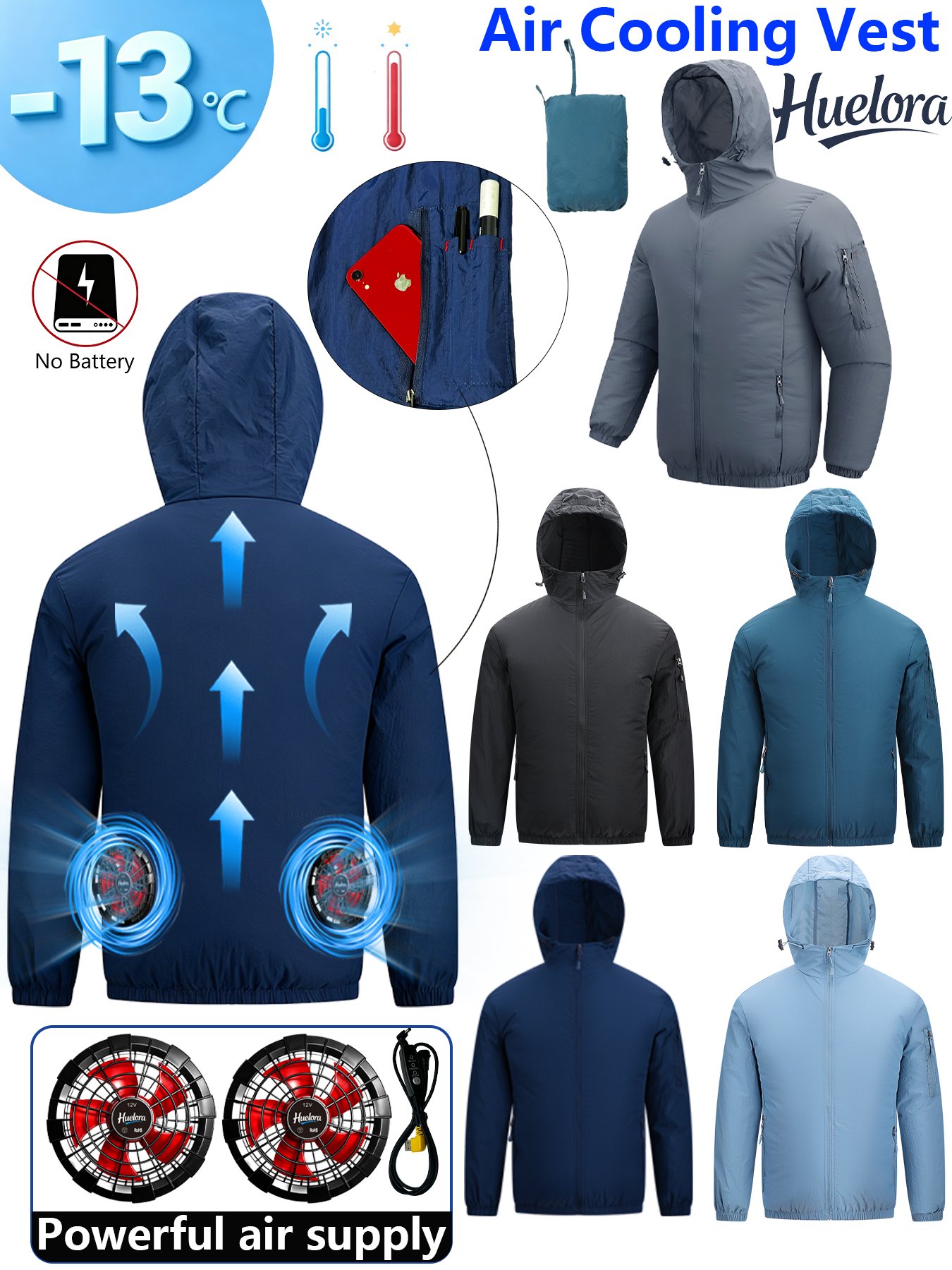 Fishing Hoodie - Men's Hooded USB Cooling Jacket with