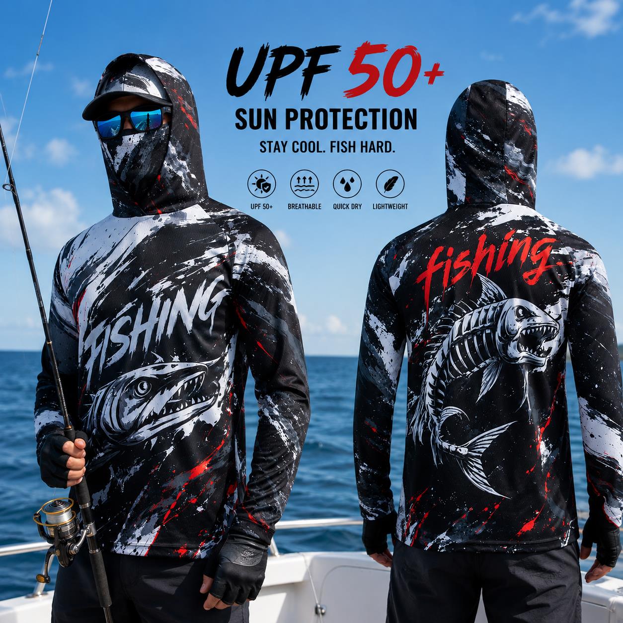 Fishing Hoodie - Men's Hooded Fishing Shirt UPF Sun